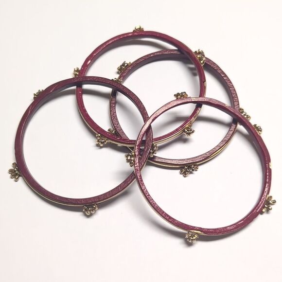 Set of 4 Red And Gold Beaded‎ Dangle Bangle Bracelets - Picture 4 of 4